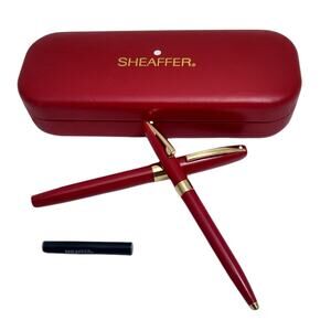 Vtg Sheaffer Long Diamond White Dot Red Fountain/Rollerball Pen Set